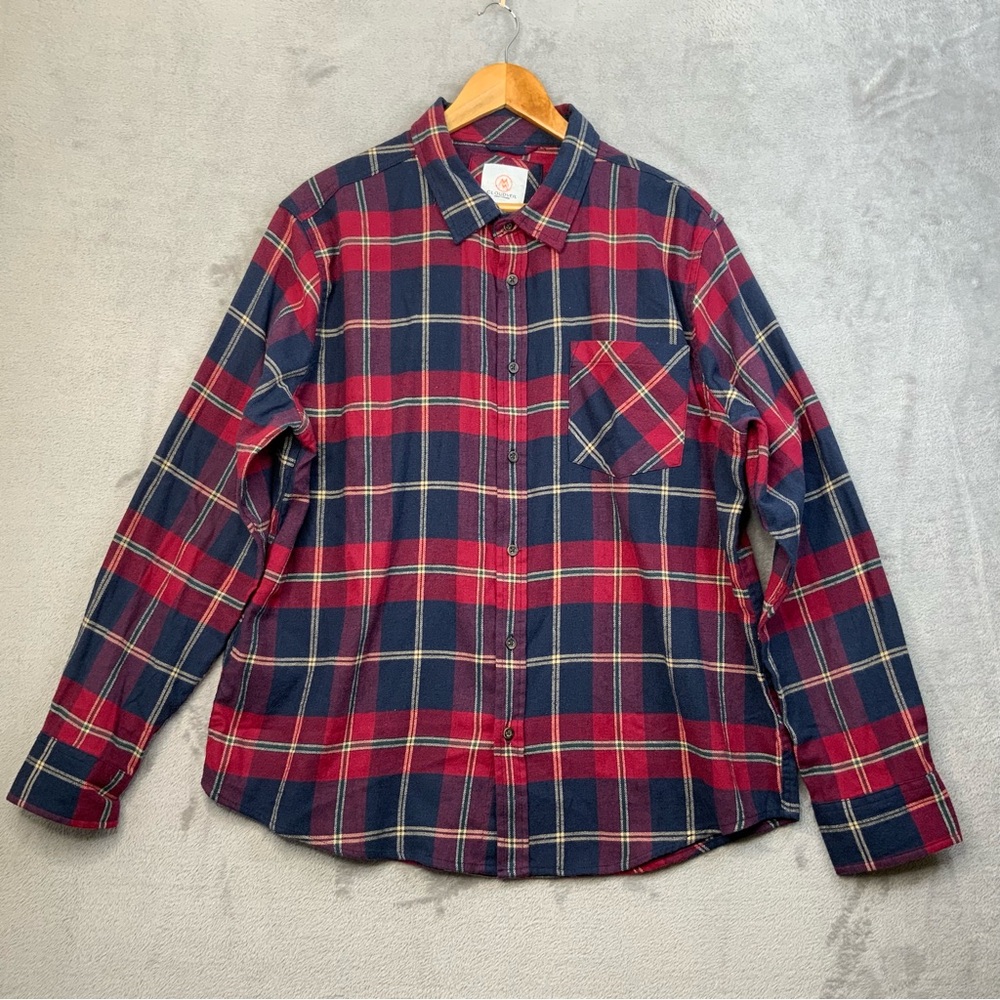 Cloudveil Mountain Works Button-Up Flannel Shirt Men’‎ Size Med. Blue Red Plaid.